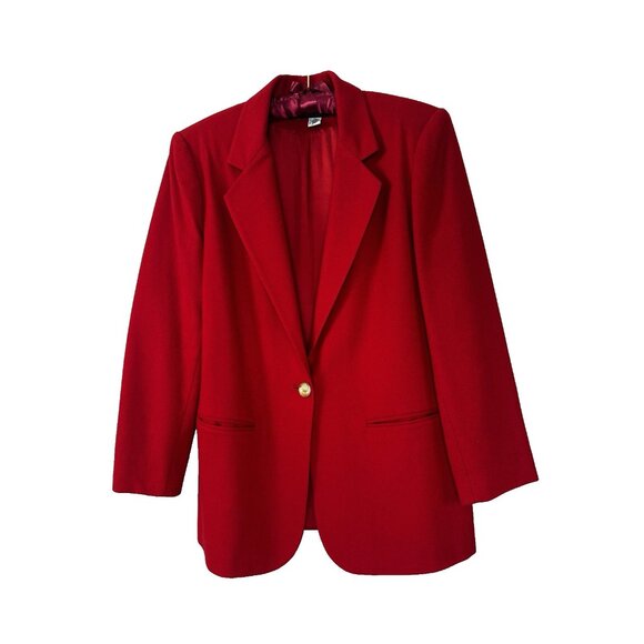 Vintage 90s Savannah Womens L Red Wool Pencil Skirt Suit Set Blazer Heritage Mod - Picture 2 of 16